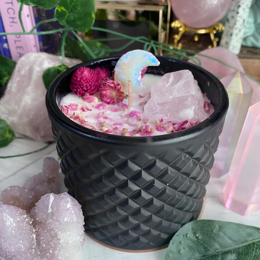 Love Attraction Affirmation Candle - 100% Scented, Soy Wax, Rose Quartz ...