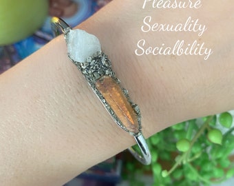 Sacral Chakra Raw Stone Crystal Cuff Bangle | Reiki Charged Healing Gift