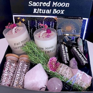 Mystery Gift Box, Sacred Moon Ritual Crystal, Bath & Candle Pamper Gift Box for her