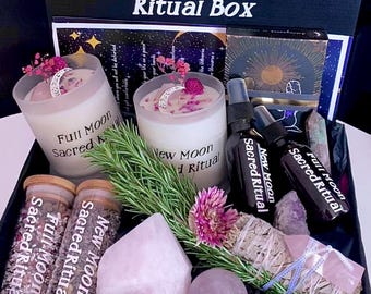Mystery Moon Ritual Box: Spiritual Crystal Candle and Bath Pamper Gift