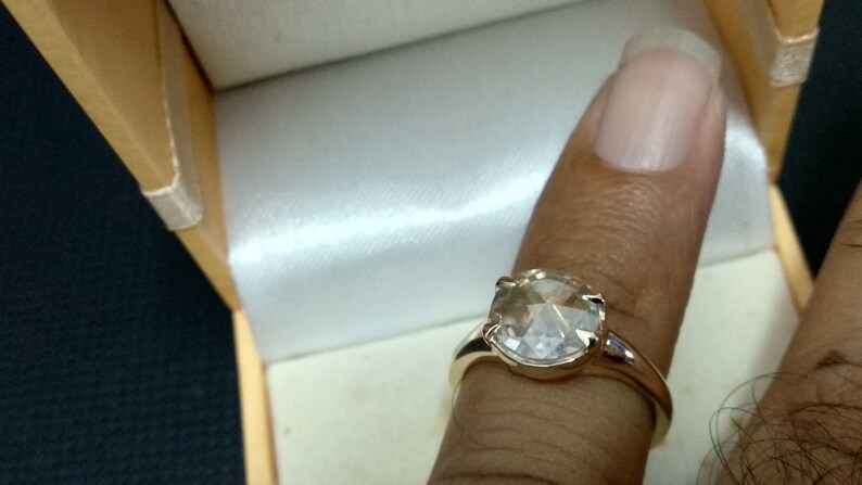 2.07 Ct Round Rose Cut Colorless Moissanite Engagement Wedding Ring 10K Yellow Gold