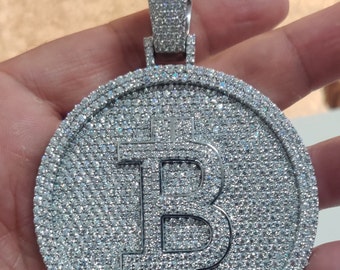 Hip Hop Bitcoin Pendant , Custom Cryptocurrency Pendant, Iced Out Round Jewelry ,Hip Hop Jewelry , 925 Silver Fully Iced Out Bitcoin Pendant