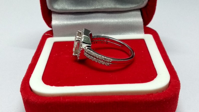 2.37 Ct Near White Asscher Cut Moissanite Engagement Wedding Ring 10K White Gold