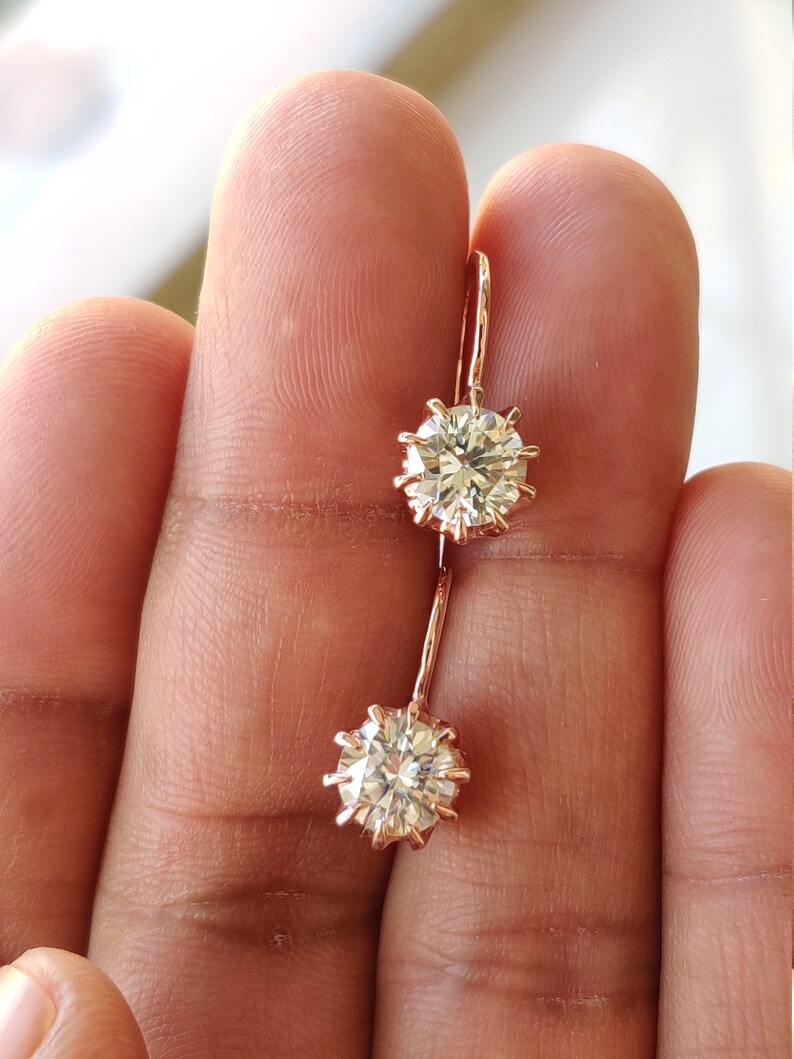 Moissanite Earring 2 Ct Near White Round Cut Moissanite Etsy