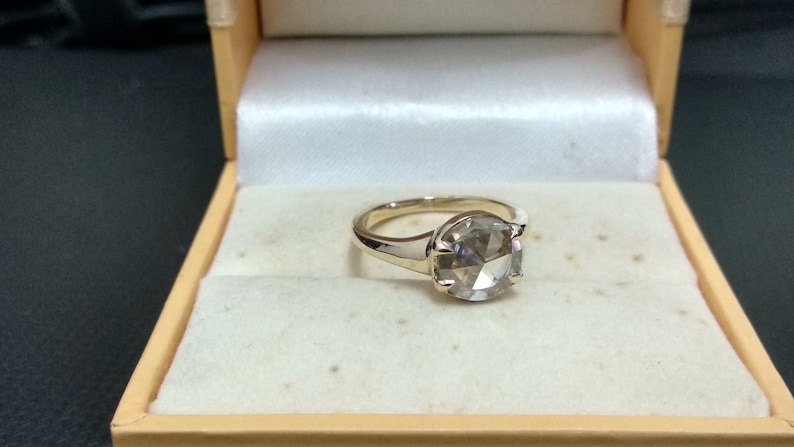2.07 Ct Round Rose Cut Colorless Moissanite Engagement Wedding Ring 10K Yellow Gold