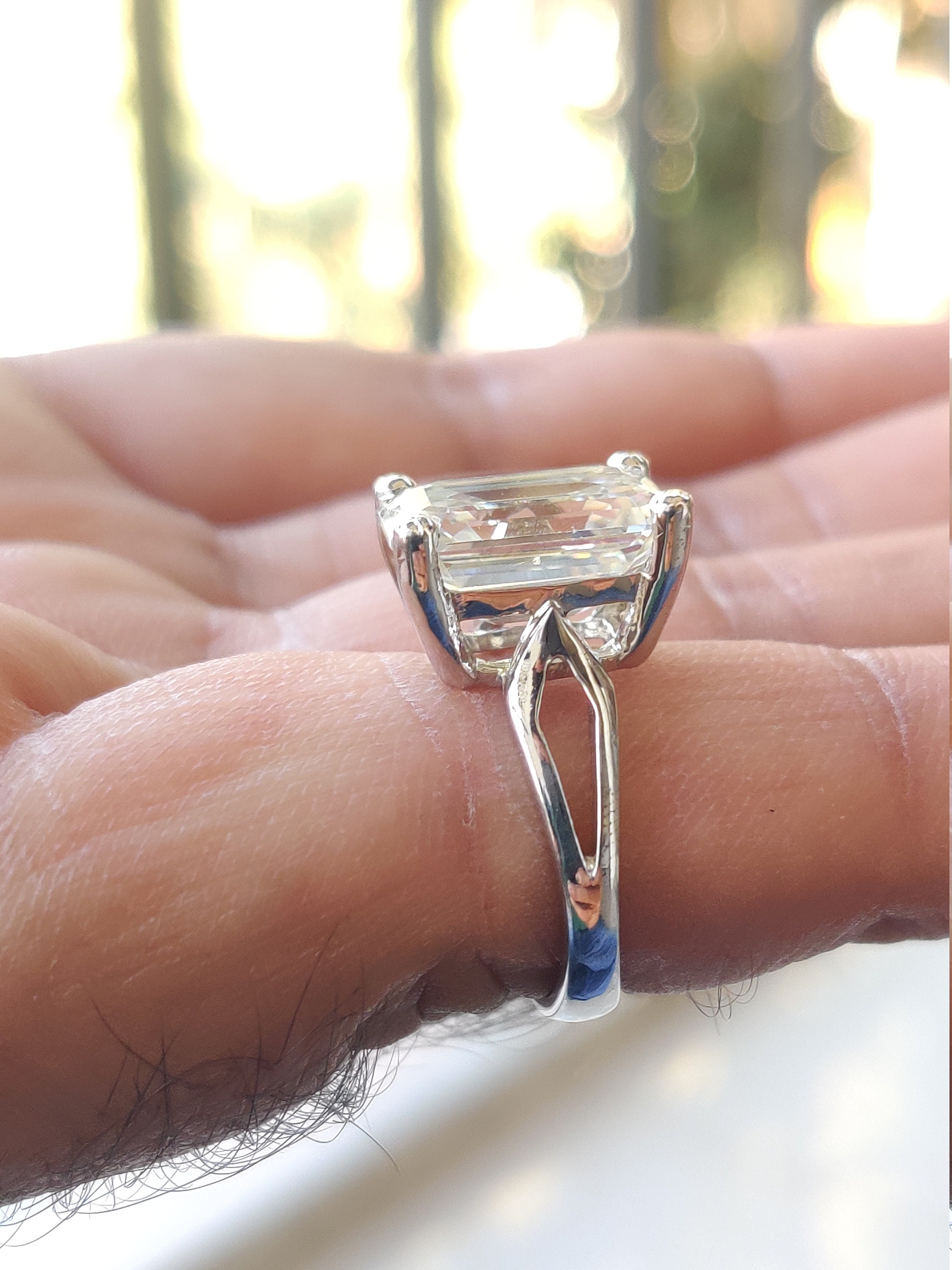 Moissanite Ring 6 Ct Near White Emerald Cut Moissanite Etsy