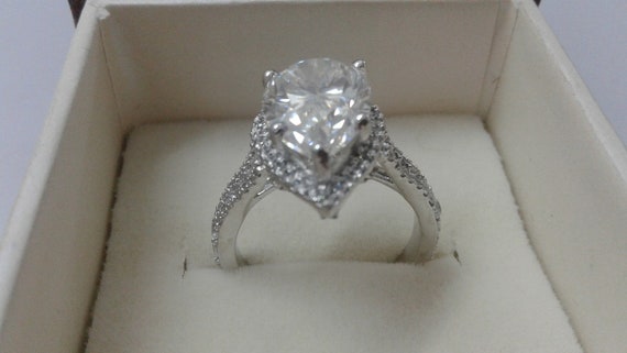 5.26 Ct Pear Cut Near White Moissanite Engagement Ring 925 Sterling Silver