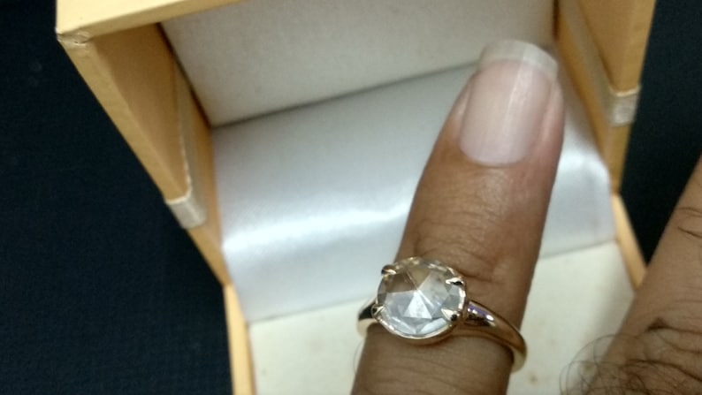 2.07 Ct Round Rose Cut Colorless Moissanite Engagement Wedding Ring 10K Yellow Gold