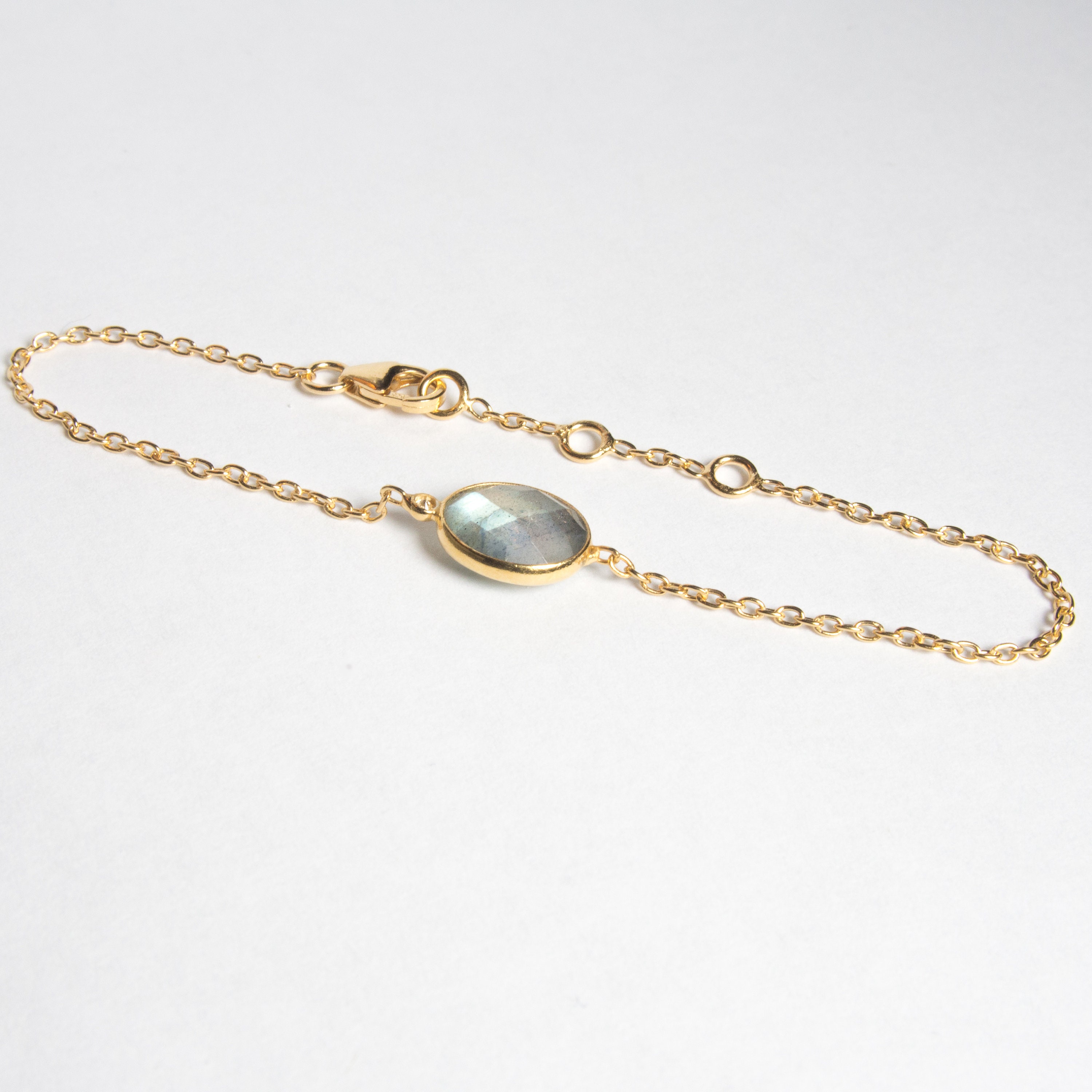 Women's silver, rose gold, labradorite and diamond bracelet