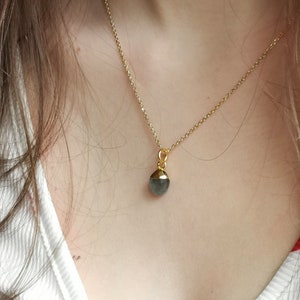 925 silver chain necklace with yellow gold plating and oval fluorite pendant