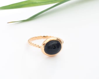 Bague argent 925 doré or  sertie d'un onyx cabochon ovale