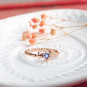指輪 婦人 レディース 金 K18 サイズ15号 パープルストーン Dainty Purple Crystal Stone Ring| Charm| Gold Color| Thin