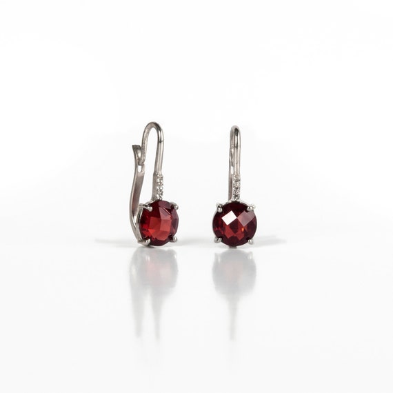 Boucles D'oreilles Dormeuses Argent 925 Avec Grenat - Briolettes, Style Boucle, Rose-Mimosa