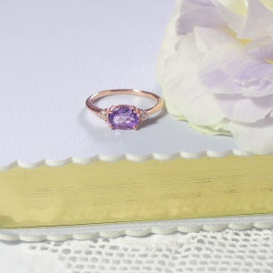 925 silver ring with rose gold plating and oval lavender amethyst