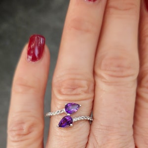 Bague En Argent 925 Rhodié Noir Avec Améthystes - Taille 53 - Style Gothique Chic