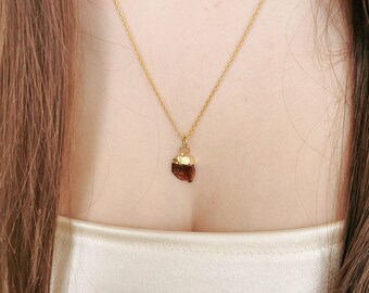 925 silver chain necklace with yellow gold plating and raw red garnet