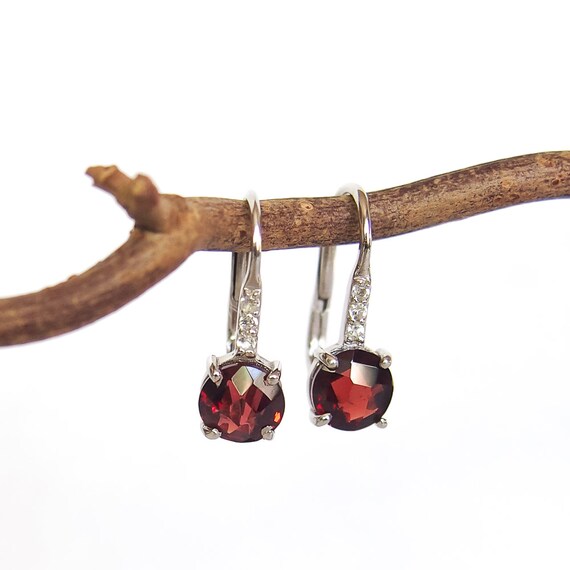 Boucles D'oreilles Dormeuses Argent 925 Avec Grenats Briolette - Rose-Mimosa - Neuf étiqueté