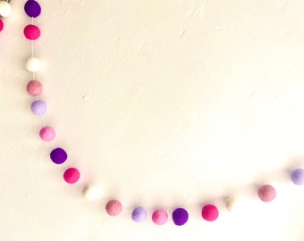 Pastel pinks and purple felt ball nursery garland, pink garland, purple garland,  baby girl nursery garland, baby shower gift, nursery decor