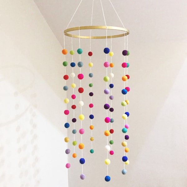 Contemporary Unisex Felt Ball Nursery Mobile//multi-coloured cot mobile, newborn gift, nursery mobile,  crib mobile, babyshower gift