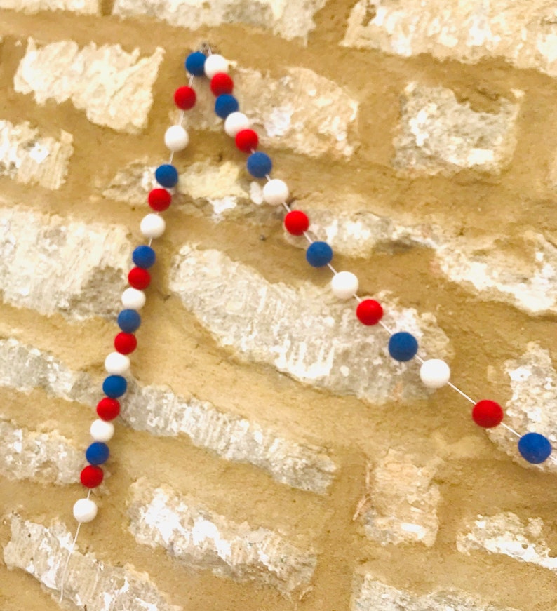 Red, White and Blue felt ball garland, festive bunting decoration, garden bunting, pompom garland, party bunting image 5