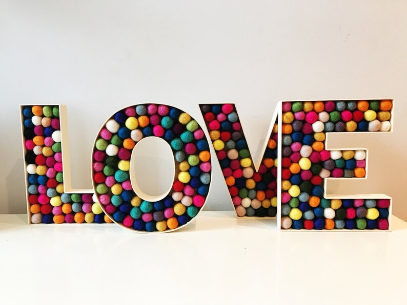 Felt Ball LOVE Letters/fillable letters/fillable alphabet/felt ball wooden letters/home decor/ image 3