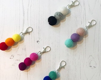 Handmade Felt Ball Key Rings,  Christmas stocking filler, Key Chains, Bag Charm, custom key rings,  customised key chain, party bag filler