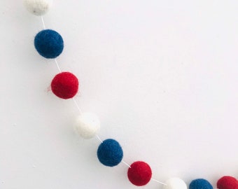 Red, White and Blue felt ball garland,  festive bunting decoration, garden bunting,  pompom garland, party bunting