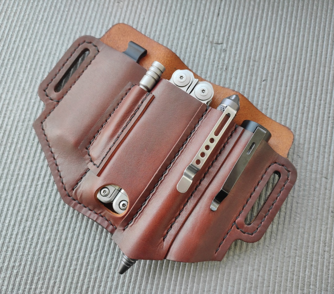 EDC Leather Belt Organizer Large. Pouch for Multitool, Pocket Knife