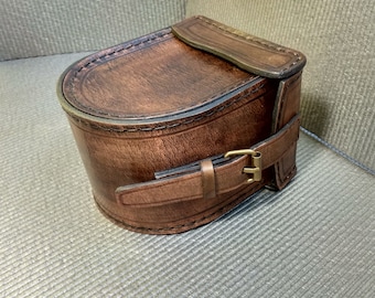 Wool-lined leather fishing reel pouch