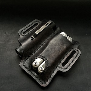 Leather belt pouch for edc multitool and flashlight
