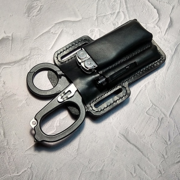 EDC leather belt pouch 6. Pouch for Leatherman Raptor. Leather sheath. Scissors sheath.  Trauma shears holster.