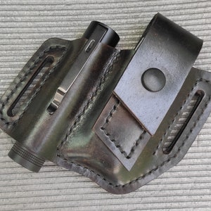 Leather belt pouch for Leatherman multitool and flashlight