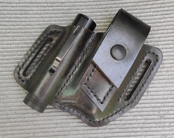Bolsa de cuero para cinturón para multiherramienta y linterna Leatherman