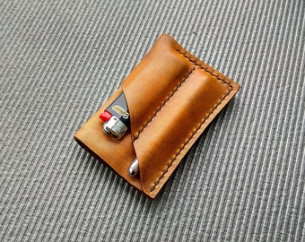 Leather organizer for folding knife, flashlight, lighter, multitool, credit card