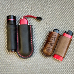 Leather pocket organizer for knife, lighter or flashlight