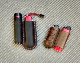 Leather pocket organizer for knife, lighter or flashlight