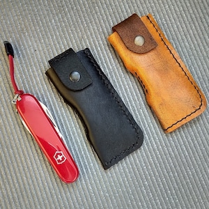 Étui à couteaux de poche en cuir véritable - Étui ceinture et pochette faits main