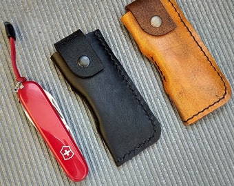 Genuine Leather Pocket Knife Case - Handmade Belt Holster & Pouch