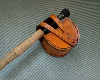Custom handmade leather case for fishing reel