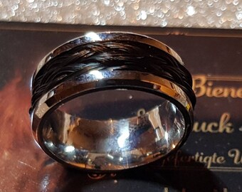 Anillo con pelo de caballo - acero inoxidable simple