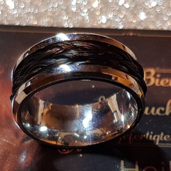 Ring with horse hair - simple stainless steel