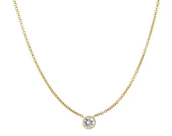 14k gold solitaire bezel-set diamond necklace