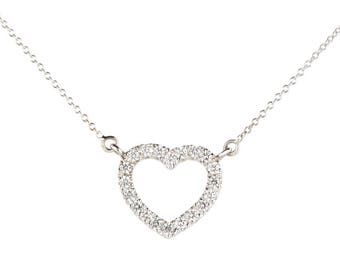 14k white gold diamond heart necklace