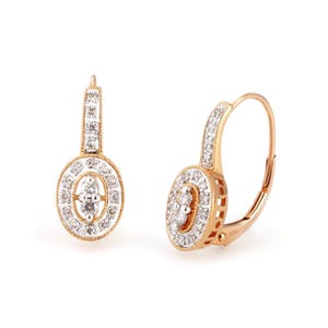14k rose & white gold diamond lever back earrings