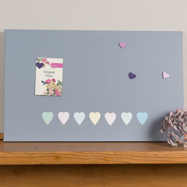 Grey Pastel Hearts Magnetic Notice Board