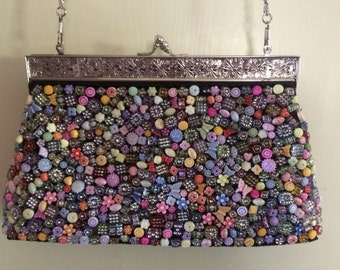 Beaded Convertible Clutch with Black Satin Back Beautiful Condition