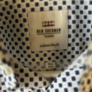 Ben Sherman Shirt Mens Medium White Geometric Long Sleeve Button Up Slim Fit image 2