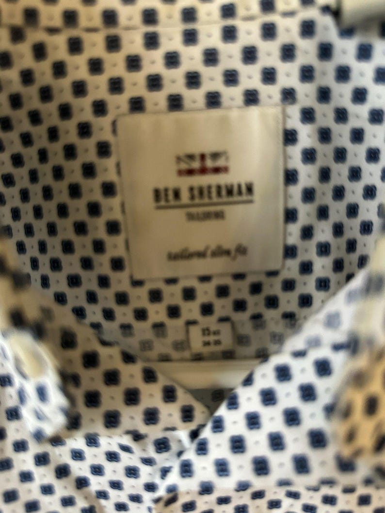 Ben Sherman Shirt Mens Medium White Geometric Long Sleeve Button Up Slim Fit image 2