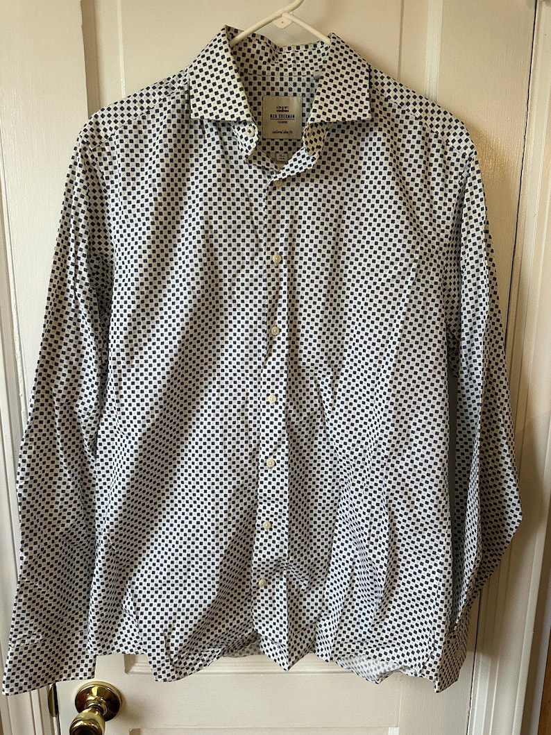 Ben Sherman Shirt Mens Medium White Geometric Long Sleeve Button Up Slim Fit image 1