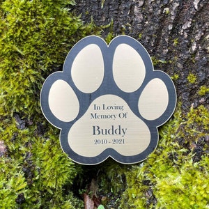 Personalised, Engraved, Paw Print, Pet Memorial, Plaque, Brushed Brass Effect